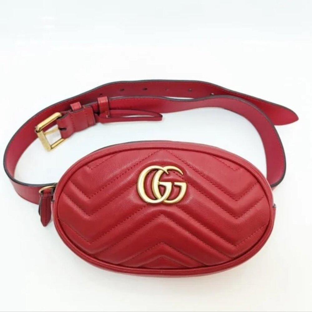 Authentic Gucci GG Marmont Belt Bag Matelasse Red Leather Waist Pouch Gucci - Picture 5 of 15